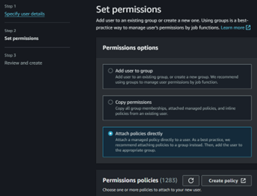 Configure permissions IAM user