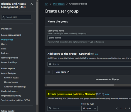 Configure IAM user group